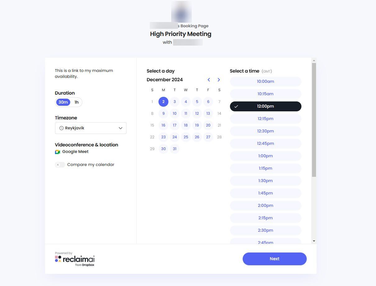 Live Appointment Page Created With Reclaim AI