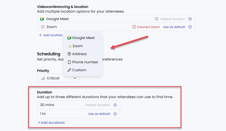 Choose Video Conferencing Tools in Reclaim AI