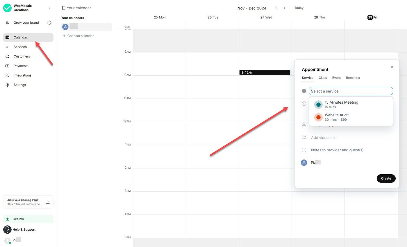 Calendar Feature in Setmore