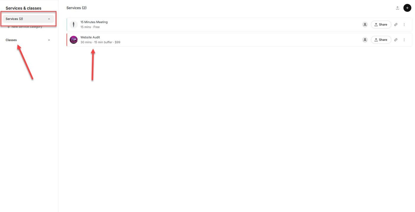List of Services and Classes in Setmore