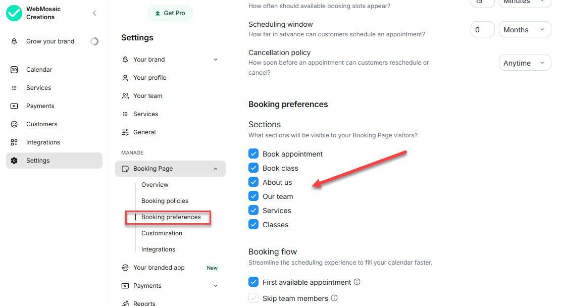 Booking Preferences in Setmore