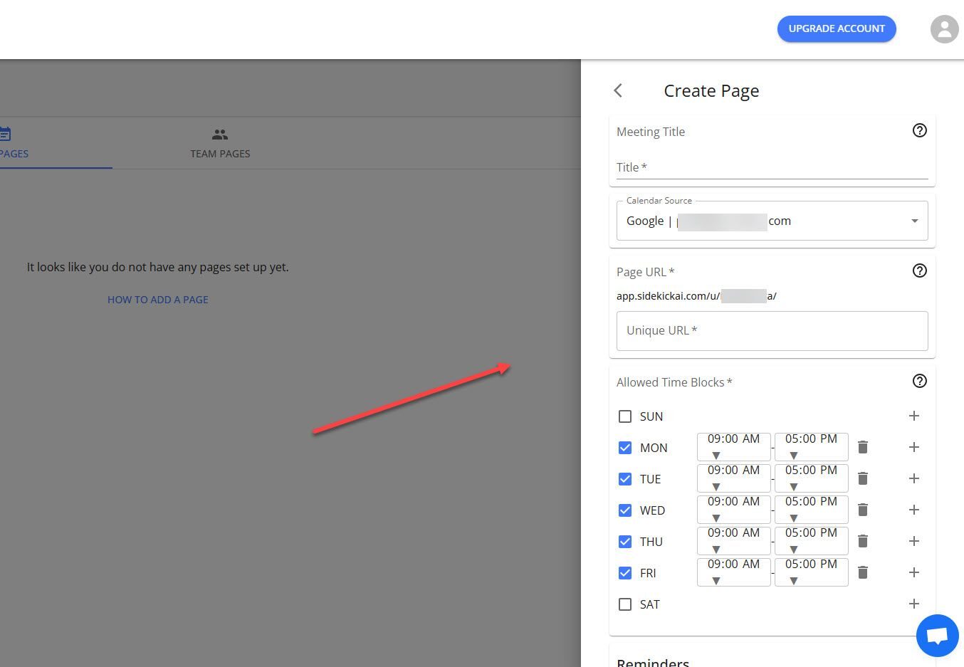 Left Panel in Sidekick AI Dashboard
