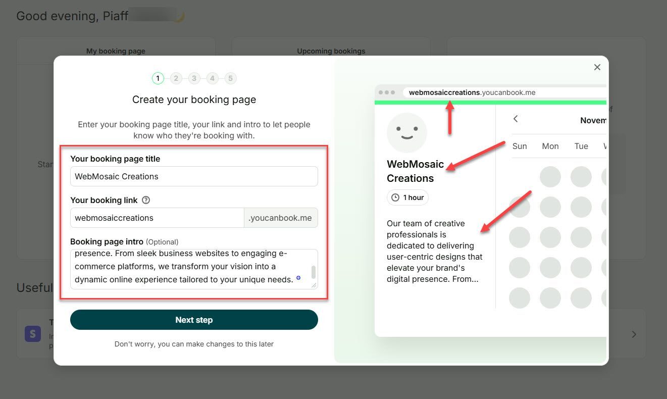 Name Your Booking Page