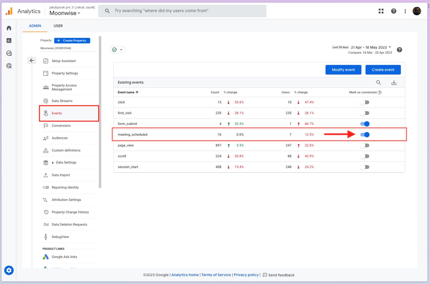 Real-Time events showing meeting_scheduled
