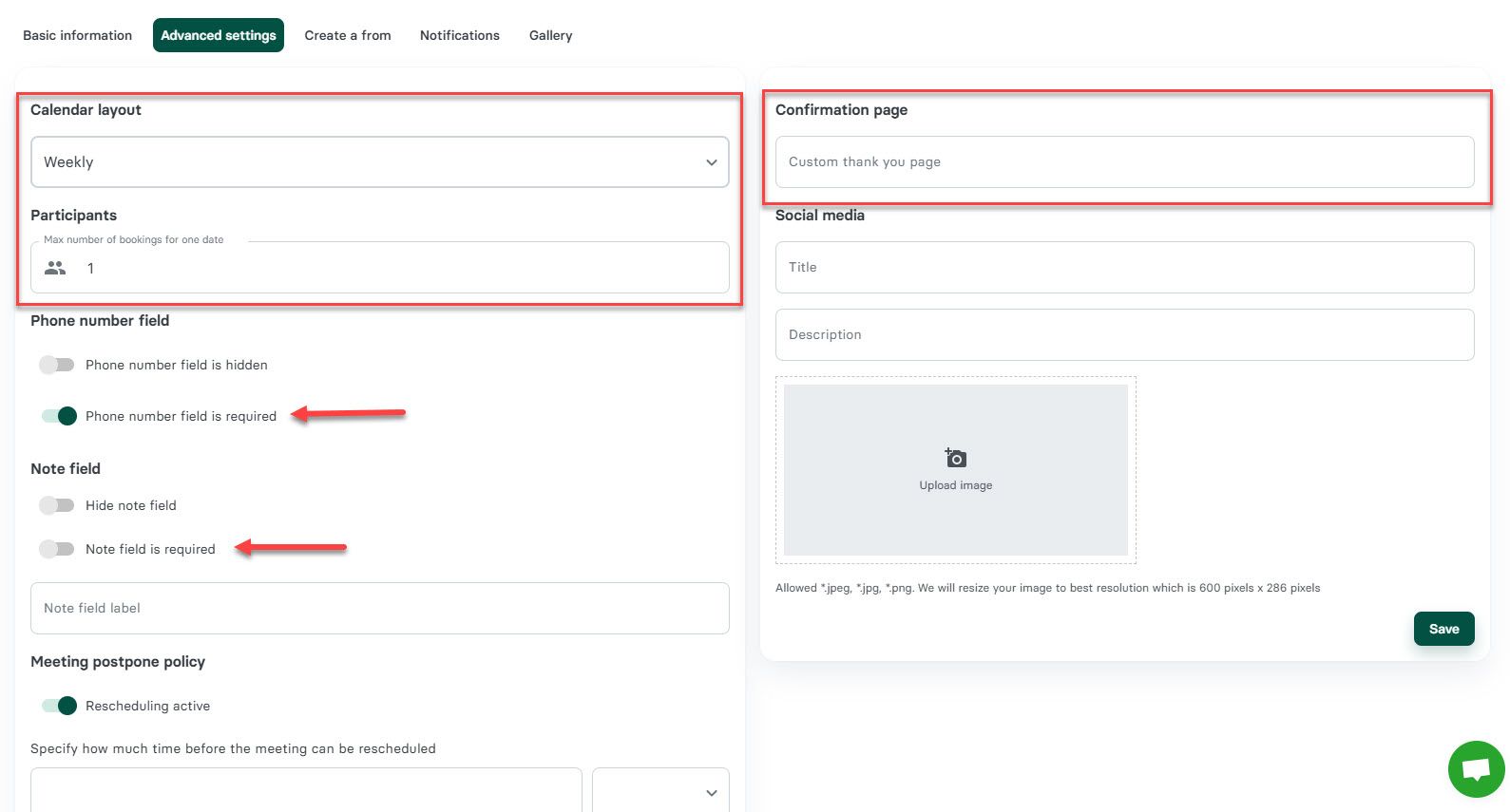 Advanced Booking Page Settings