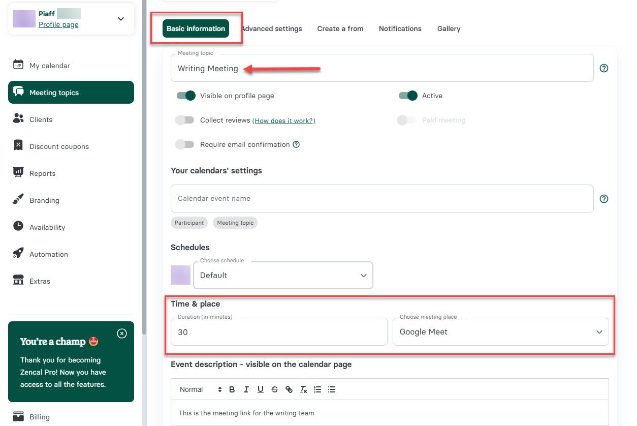 Booking Page Creation in Zencal