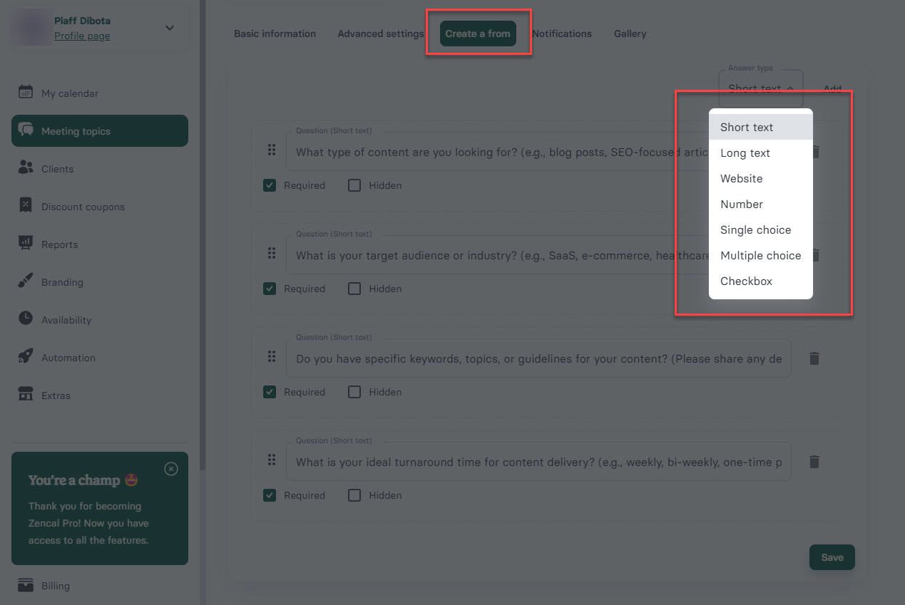 Booking Page Questions