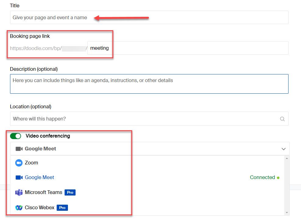 Booking Page in Doodle