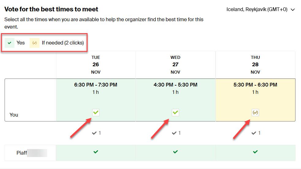 Voting on Group Poll Page in Doodle