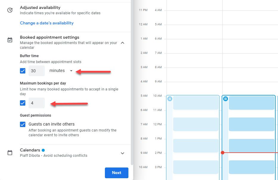Set Buffer time and maximum daily bookings