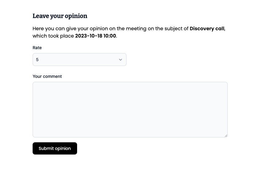 Review form for attendees