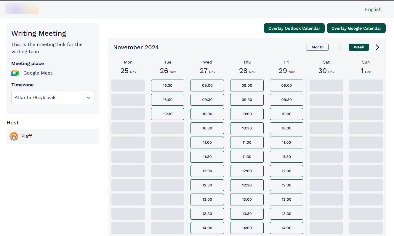 Meeting Scheduling Page Created With Zencal