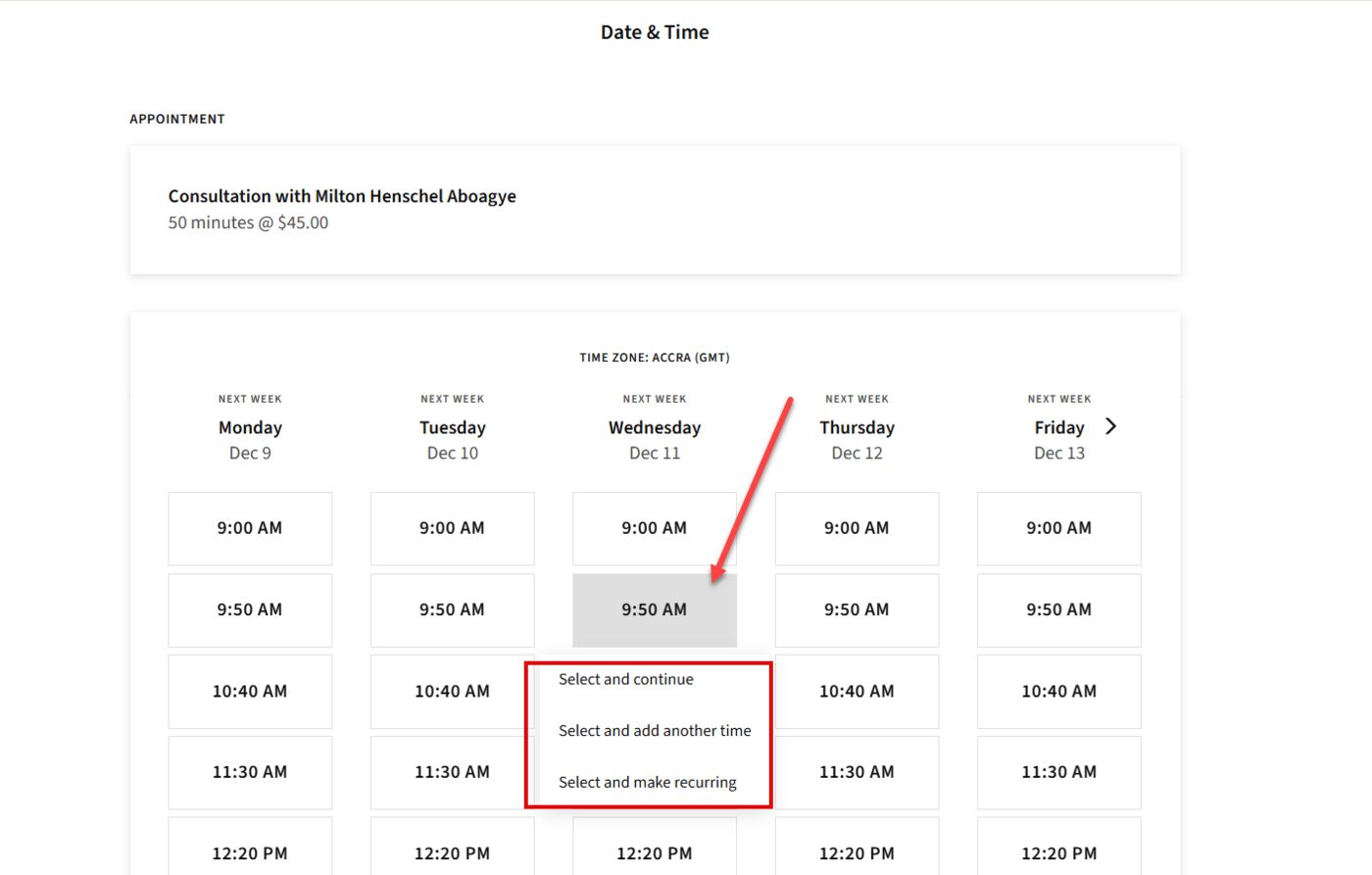 Acuity Scheduling Live Booking Page