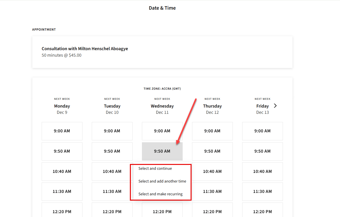 Acuity Scheduling Live Booking Page