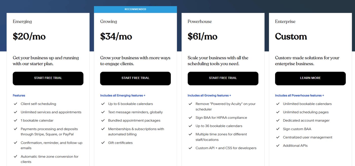 Acuity Scheduling Pricing