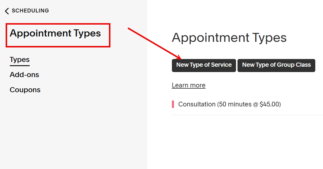 Appointment Types in Acuity Scheduling