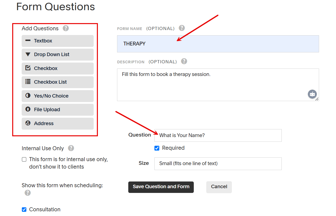 Booking Page Question Types