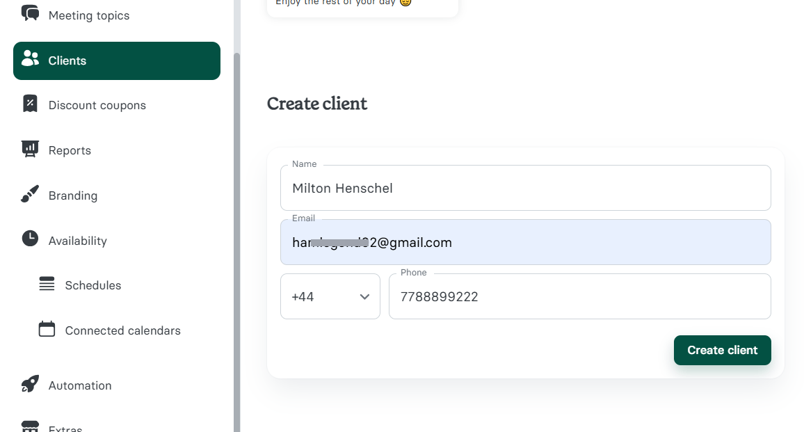 Client Details in Zencal