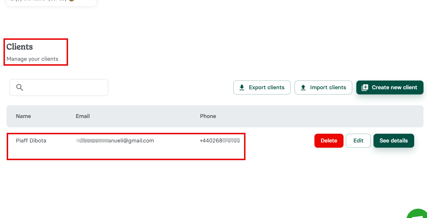 Client Management Feature in Zencal