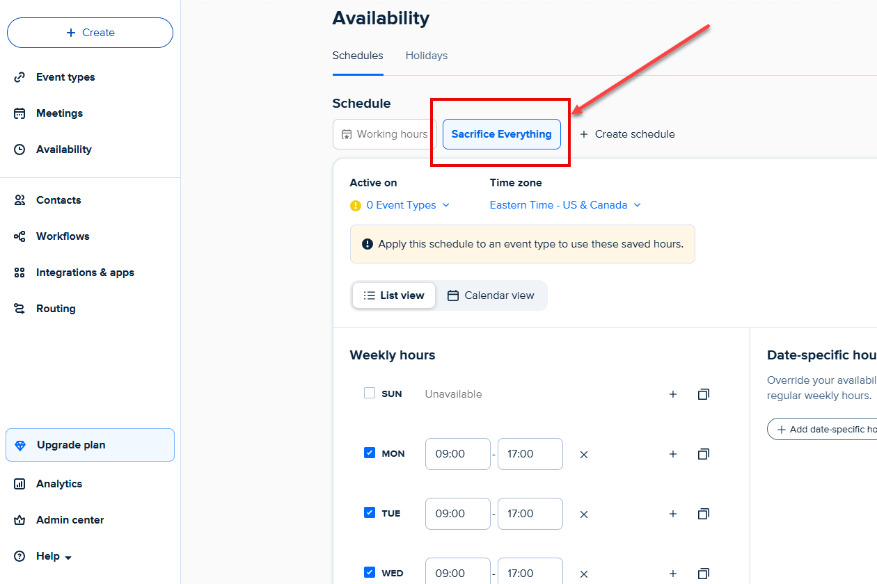 Create Schedules in Calendly