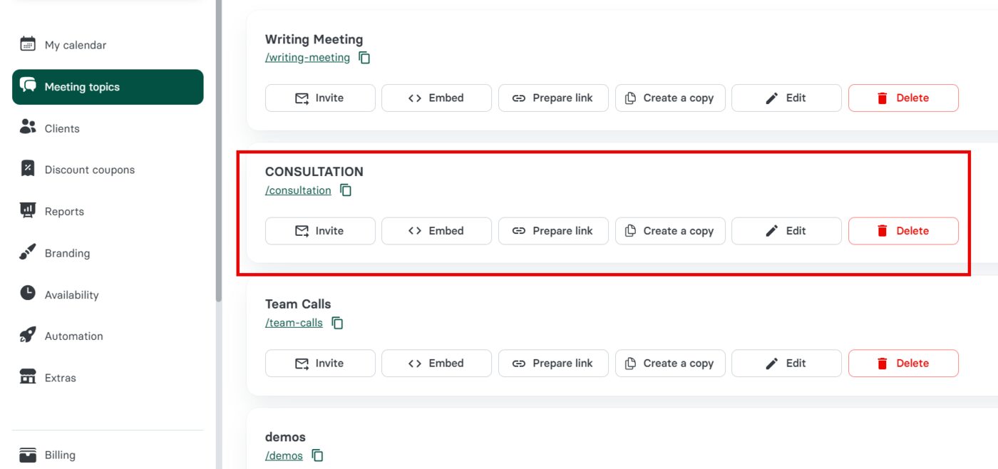 List of Booking Pages in Zencal