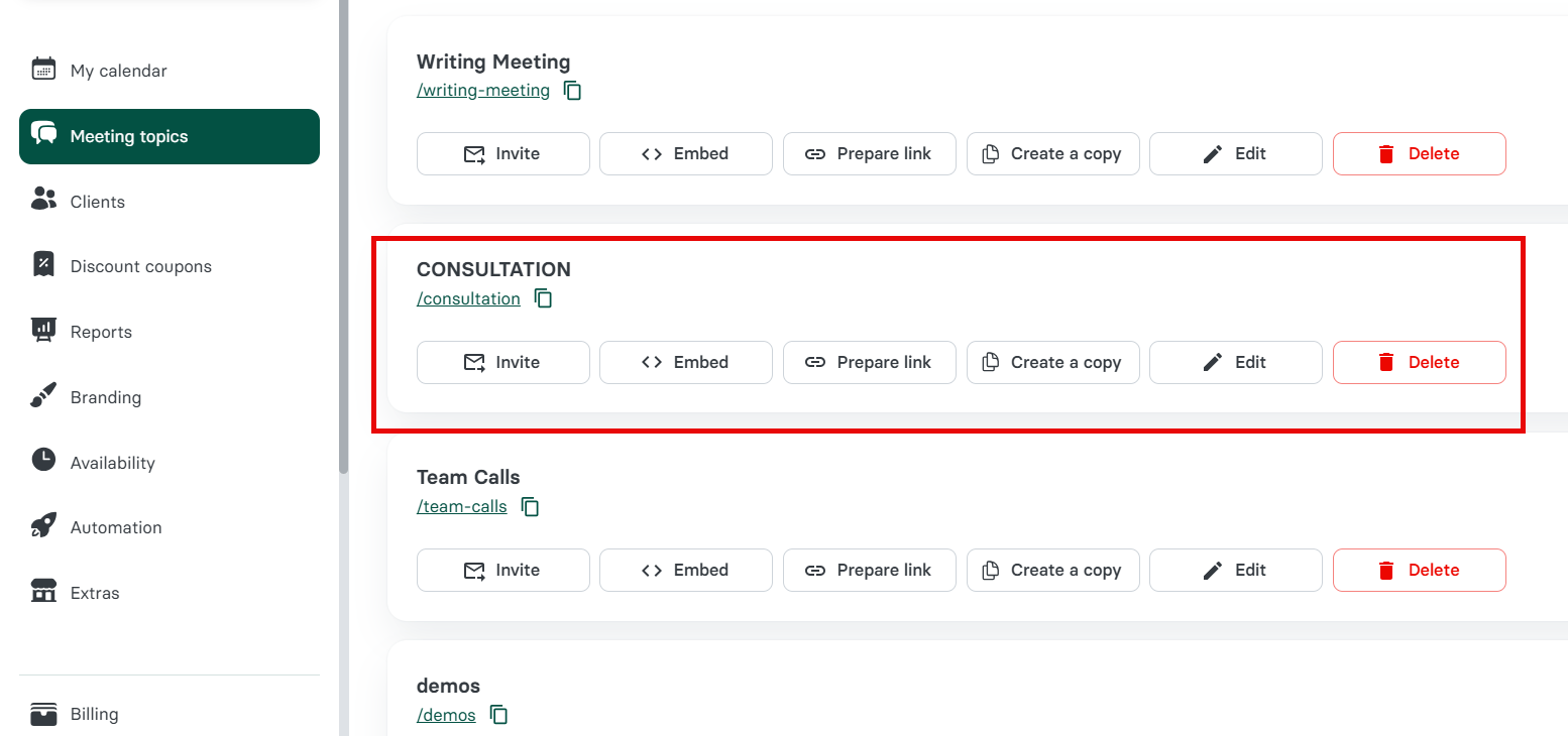 List of Booking Pages in Zencal