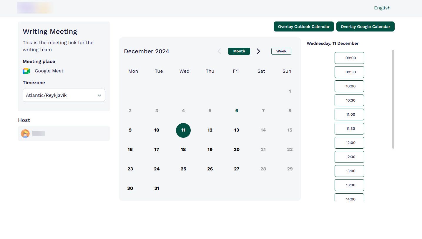 Live Booking Page Created With Zencal