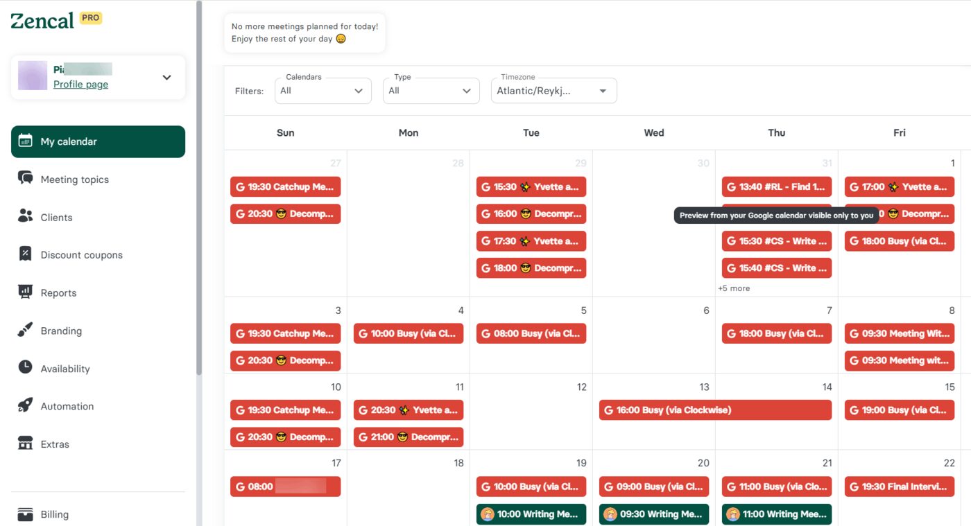 My Calendar Feature in Zencal