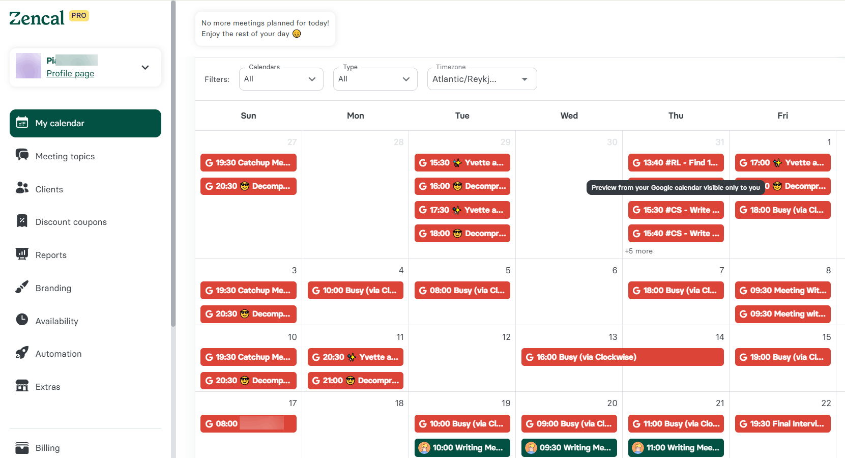 My Calendar Feature in Zencal
