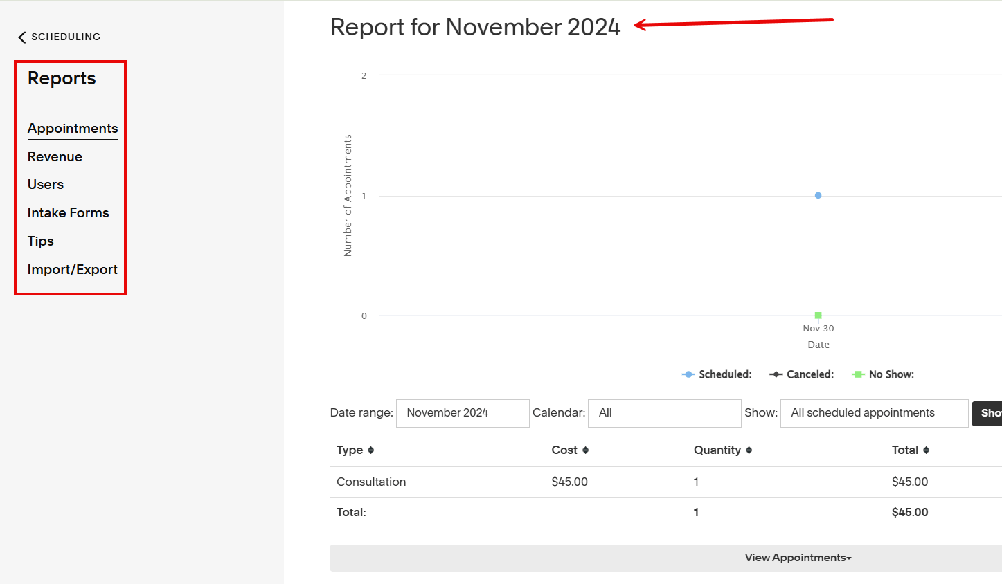 Reporting Feature in Acuity Scheduling
