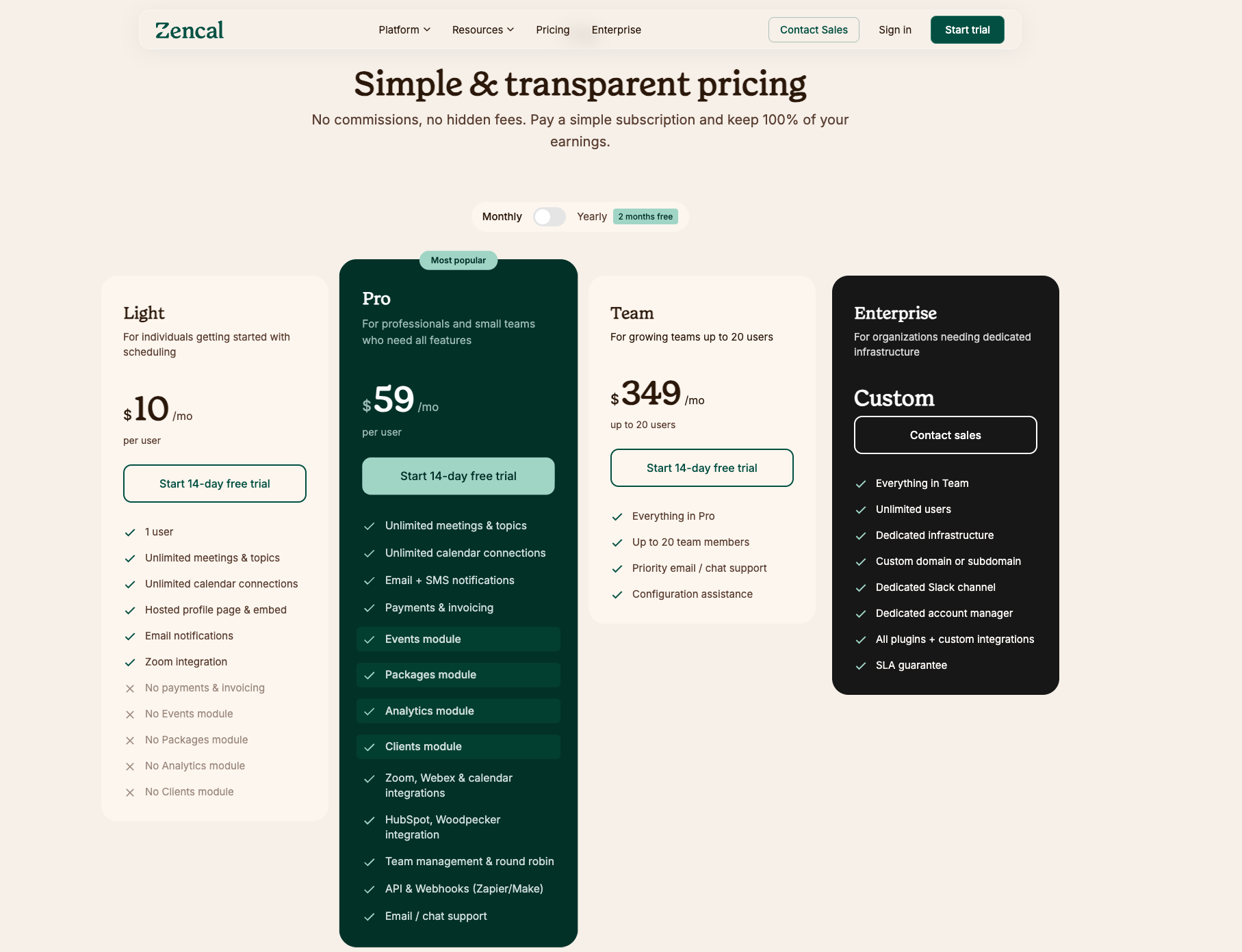 Zencal Pricing Plans