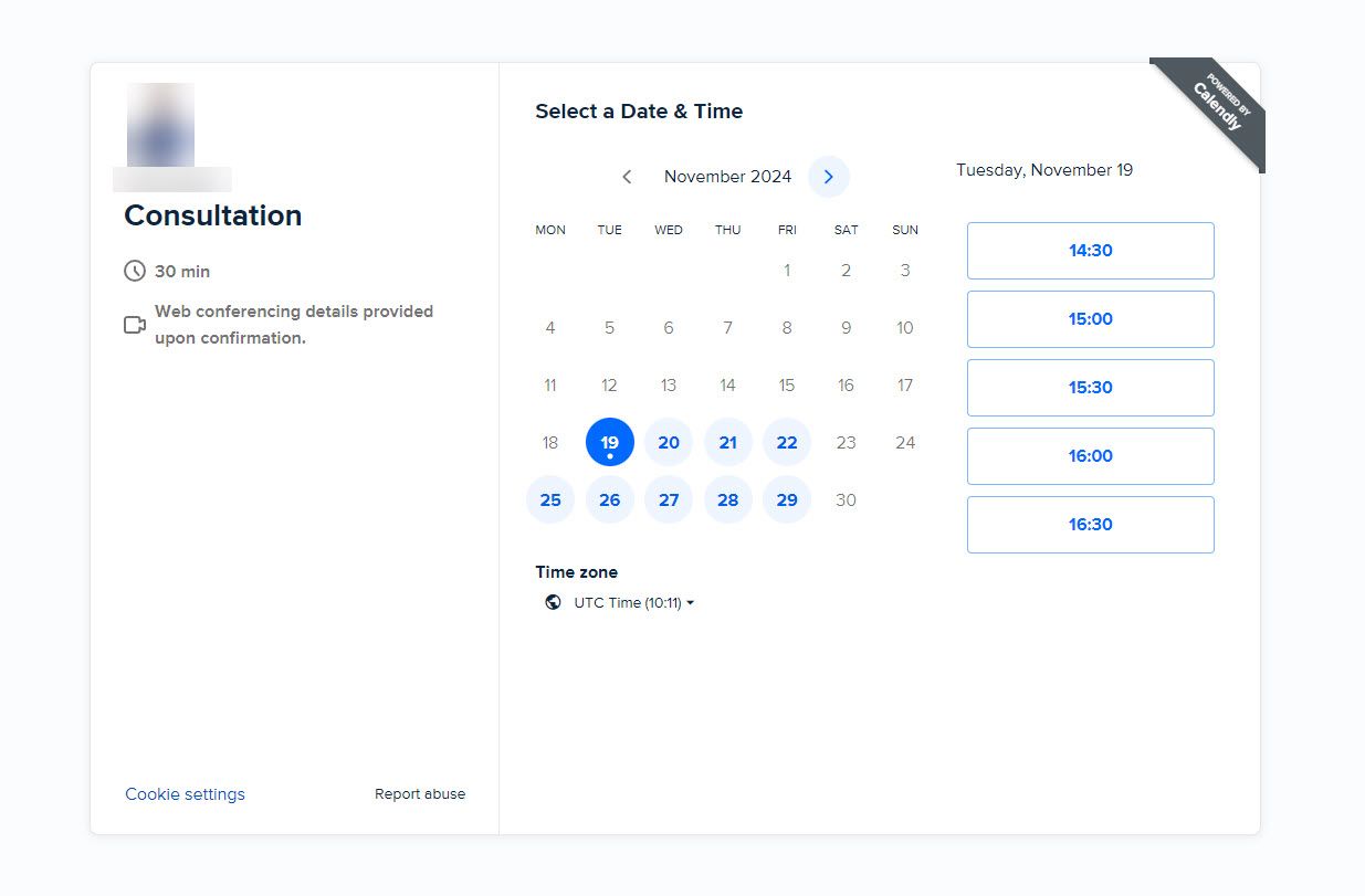 Live Meeting Booking Page Created With Calendly