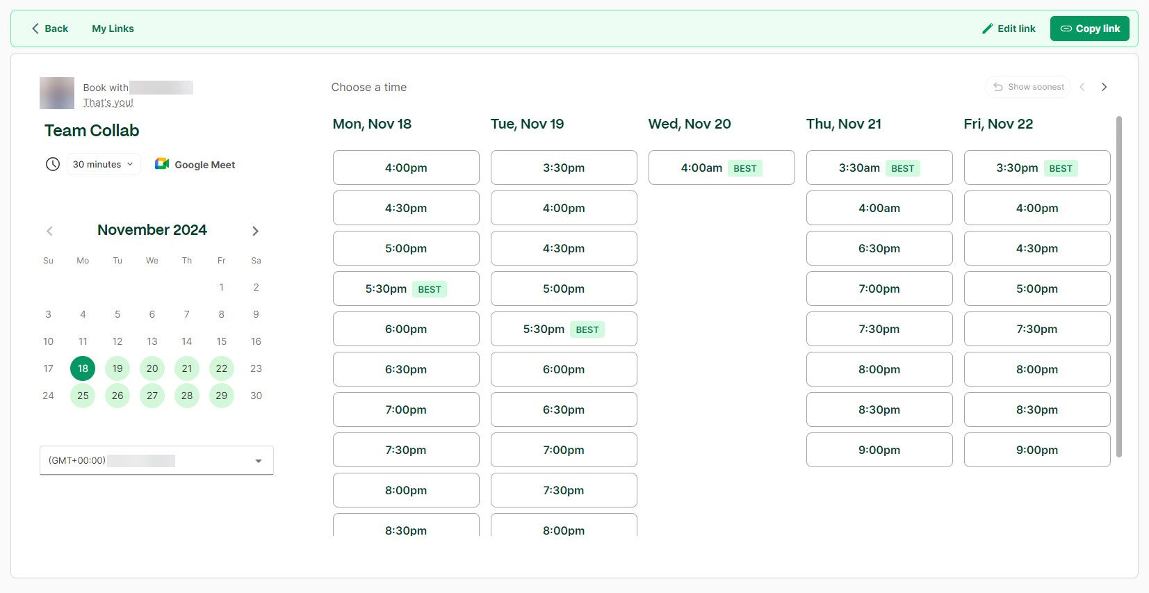Live Meeting Booking Page Created With Clockwise