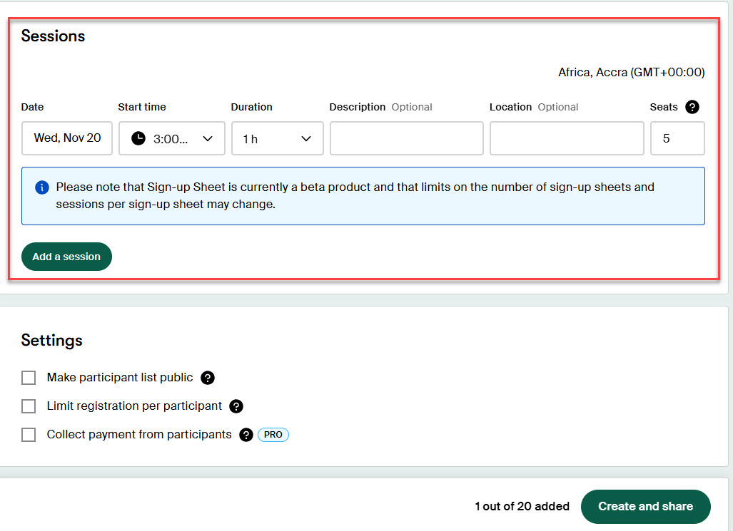 Create Sessions in Doodle Meeting Scheduler Software
