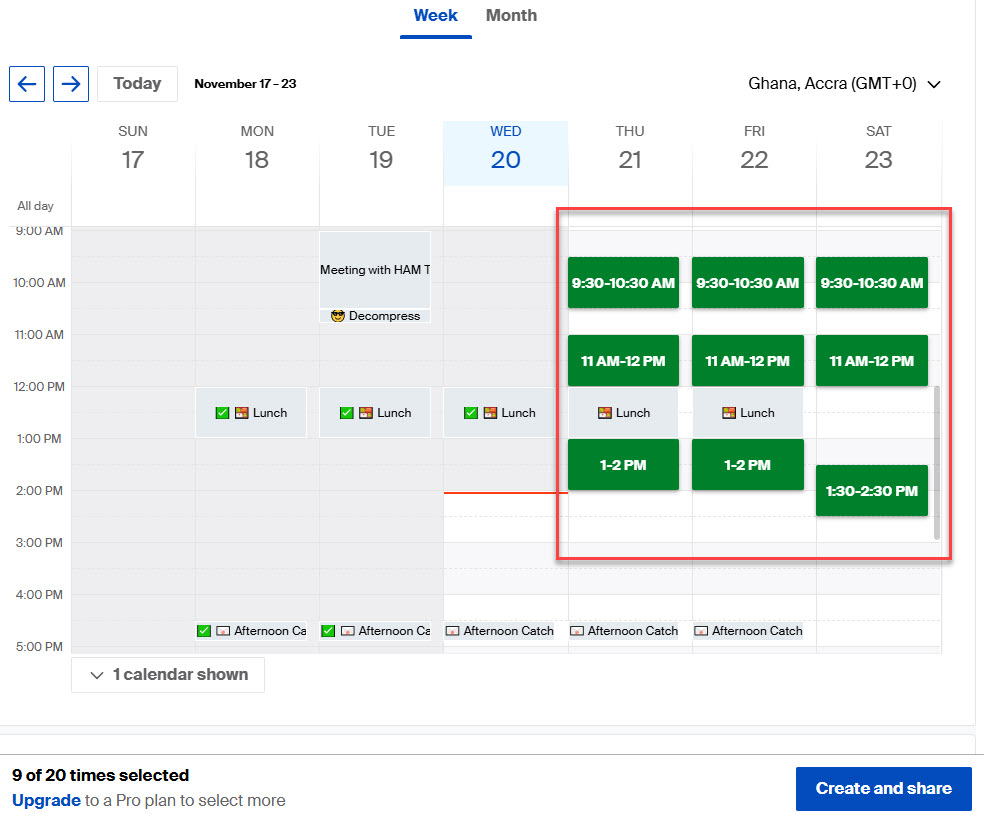 Select available times and days