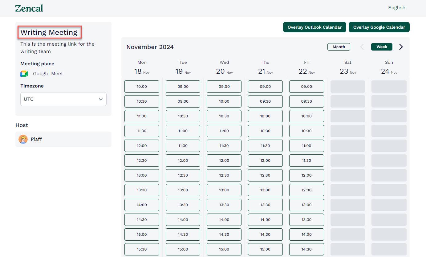 Example of Meeting Scheduling Page