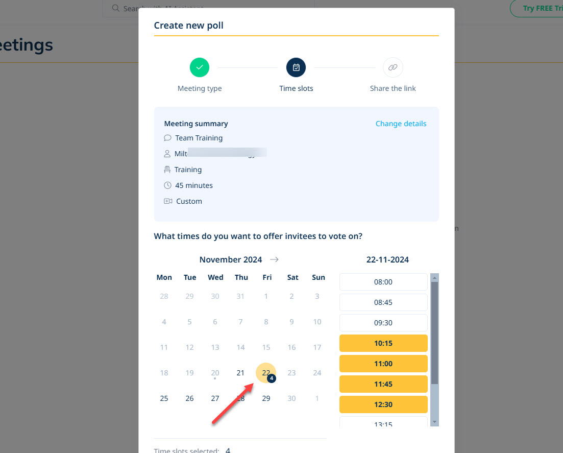 Example of Availability in SimplyMeetMe