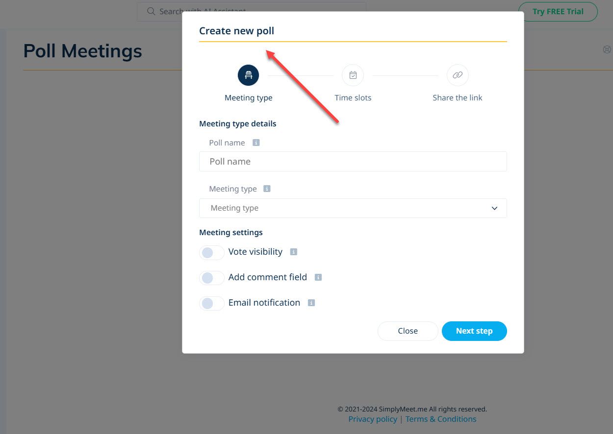Create New Meeting Time Poll in SimplyMeet