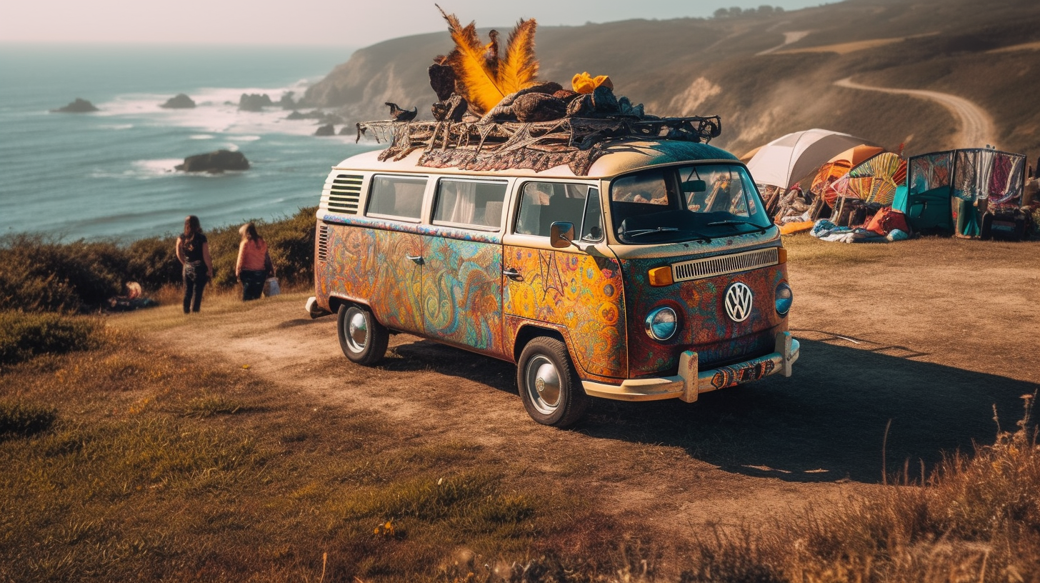 Hippie van interior background