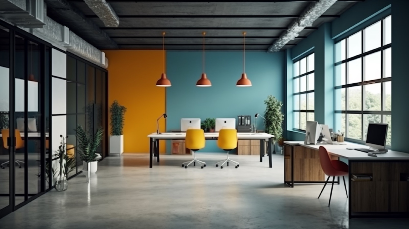 Minimalist office workspace with plants